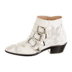Chloe Suzanna White Studded Ankle Western Booties 35